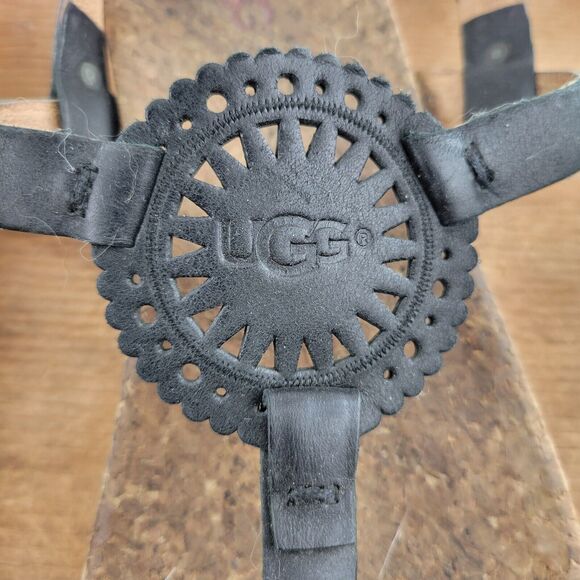 UGG Womens Sandals Auden II Black Leather Thong Size 8.5 Adjustable Ankle Strap - Picture 4 of 11